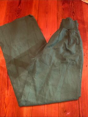 Love Tree Olive Green Ribbed Waist linen blend pants